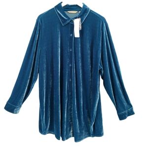 Soft Surroundings  NWT Velvet Boyfriend Tunic Shirt 2X in Legion Blue Retail $94